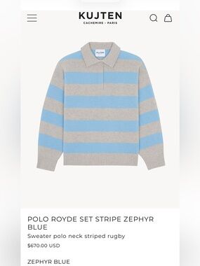 Kujten Polo Royde Stripe Sweater - Zephyr Blue
